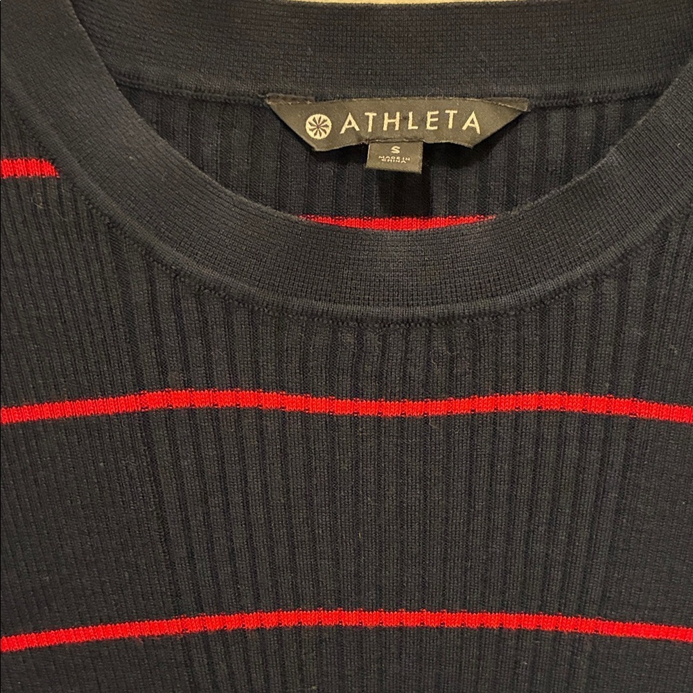 Athleta Navy and Red Striped Crew Neck Sweater like new - Picture 3 of 6